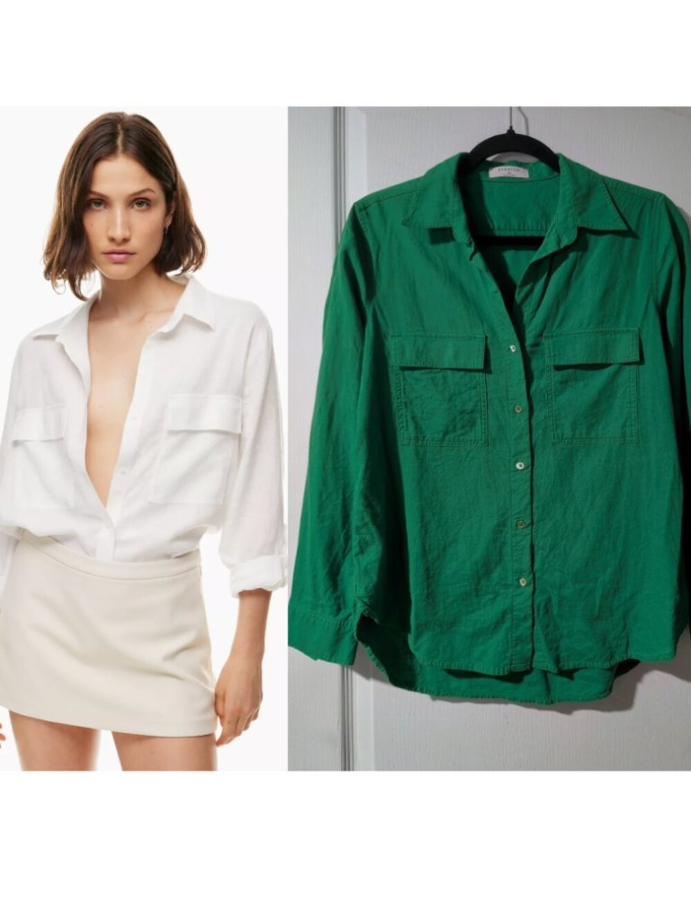 Aritzia Babaton | Linen Blend Utility Button-Down Shirt In Kelly Green